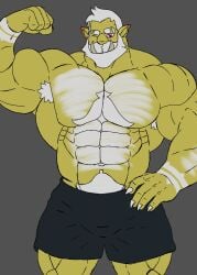 2025 armpit_hair bara body_hair daddy_kink flexing green-skinned_male green_skin hairy hi_res male male_only muscular muscular_male orc orc_male pecs pose red_eyes smile solo solo_male torug_(pupblueslut) tusks yaoi