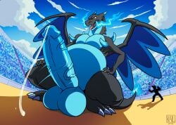 ambiguous_fluids anthro balls big_balls big_penis bodily_fluids charizard cum exhibitionism felixfellow generation_1_pokemon generation_6_pokemon genital_fluids genitals hi_res hyper kaildemon male mega_charizard mega_charizard_x mega_evolution nintendo penis pokemon pokemon_(species) precum solo