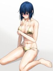 1girls barefoot big_breasts bikini blue_eyes blue_hair blue_notuki breasts busty ciel_(tsukihime) cleavage feet gold_bikini golden_week golden_week_bikini large_breasts legs melty_blood navel on_floor short_hair sitting thighs toned tsukihime voluptuous