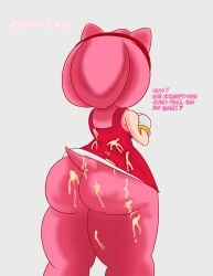 accessory amy_rose anthro ass big_butt bodily_fluids bracelet clothed clothing cum cum_on_butt cum_on_clothing dialogue dress eulipotyphlan female genital_fluids gloves gold_(metal) gold_bracelet gold_jewelry hair_accessory hairband handwear hedgehog hi_res jewelry looking_away mammal no_underwear oysyo_r18 pink_body sega solo sonic_(series) sonic_the_hedgehog_(series) tail tan_body tan_skin thick_thighs