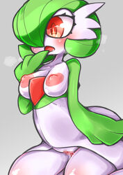 1girls big_eyes bodily_fluids breasts censored drooling female gardevoir grey_background hair_over_one_eye kneeling looking_at_viewer nekoyuu nintendo nude open_mouth pokémon_(species) pokemon pokemon_(species) pokemon_rse saliva simple_background thick_thighs video_games wide_hips