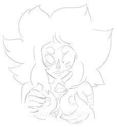 4_eyes 5_fingers artist_name artist_signature big_nipples blush breast_smother butt cartoon_network drawbauchery female female_only fusion gem gem_(species) gem_fusion giantess larger_female malachite_(steven_universe) messy_hair multi_eye nipples peridot_(steven_universe) size_difference smaller_female smile smothering steven_universe watermark