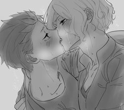 2boys @a2ki_xxx black_and_white drawing french_kiss gay kissing male male/male male_only natsuki_subaru otto_suwen re:zero_kara_hajimeru_isekai_seikatsu yaoi