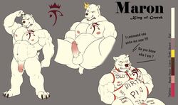 2019 anthro anthro_only balls barazoku beard biceps blood bodily_fluids body_writing bound bwcat crown dialogue ear_piercing ear_ring english_text erection facial_hair facial_piercing furry furry_only gay humanoid_penis king male male_only malesub mammal musclegut navel navel_piercing nipples nose_piercing nose_ring nosebleed nude pecs penis piercing restrained rope rope_bondage rope_harness royalty solo submissive submissive_male tattoo text ursid wounded