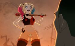 1girls accurate_art_style batman_(series) blonde_hair bottomless choker clothing dc edit edited_screencap footwear handwear harleen_quinzel harley_quinn harley_quinn_(2019) harley_quinn_(series) hbo_max pubic_hair pussy screencap screenshot screenshot_edit