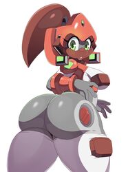 ass big_butt blush breasts clothing female green_eyes hi_res humanoid joints legwear looking_at_viewer looking_back machine presenting presenting_hindquarters proxy_(character) rear_view robot robot_girl shirt simple_background solo sssonic2 standing stockings teeth thick_thighs tight_clothing topwear vambraces white_background wide_hips