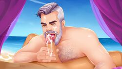 2boys age_difference amber_eyes beach beard ceo_(fap_ceo_menstream) chest_hair cock_hungry cum_dripping cum_hungry cum_on_face curtains erection facial facial_hair fap_ceo_menstream gay gray_hair grey_hair holding_penis large_penis legs_held_open licking_penis looking_at_partner mark_(fap_ceo_menstream) mustache nude older_man_and_younger_boy oral oral_sex public spread_legs tan_skin tongue_out yaoi