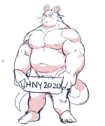 2019 anthro barely_visible_genitalia belly character_request chinese_new_year holidays humanoid_hands male male_only mammal moobs mouse murid murine navel new_year nipples o-ro original original_character overweight overweight_male rodent simple_background solo text white_background year_of_the_rat