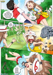 brown_eyes brown_hair comic leaf's_safari_adventure leaf_(pokemon) palcomix panties pokecomic pokemon pokepornlive skirt_lift trapped vines