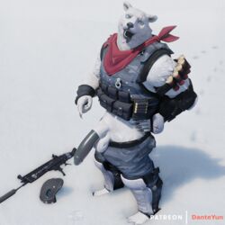 1:1 1boy 2020 3d 3d_(artwork) animal_genitalia animal_penis anthro balls black_claws claws clothed clothing conditional_dnp dante_yun day epic_games erection fortnite fur humanoid_penis male male_only mammal nude outside penis polar_bear polar_patroller_(fortnite) snow solo solo_male standing ursid ursine video_games white_body white_fur