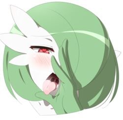 <3_eyes 1girls 2018 anthro fellatio_gesture female female_only gardevoir green_hair iryanic looking_at_viewer nintendo no_breasts pokémon_(species) pokemon pokemon_(species) red_eyes