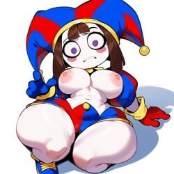 ai_generated big_ass big_breasts big_butt brax_(artist) jester jester_hat pomni pomni_(the_amazing_digital_circus) shortstack smaller_female the_amazing_digital_circus torn_clothes white_skin wide_hips