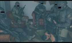 6boys bottomless bottomless_male call_of_duty call_of_duty_modern_warfare_2_(2022) captured censor_bar couch dirty_room erect erect_penis erection gay gay_sex ghost_(modern_warfare_2) gun guns holding_head male male_focus male_only pantsless simon_ghost_riley simon_riley tactical_gear tactical_nudity tagme wadsfgh69 weapon weapons