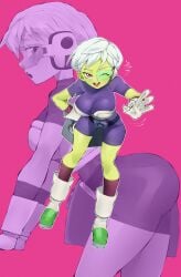 cheelai curvaceous curves curvy_body curvy_female curvy_figure curvy_hips curvy_thighs cute_girl dragon_ball dragon_ball_(series) dragon_ball_super female female_only flytrapxx green_skin medium_breasts scouter short_female short_hair smaller_female tagme tight_clothing tinted_eyewear white_hair