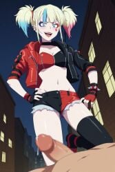 ai_generated ailya86 ass big_ass big_breasts blonde_hair cum harley_quinn naked_female nipples nude_female pussy showing_penis spread_legs suicide_squad_isekai tagme