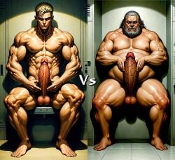 2boys age age_difference ai_generated bara cock cocky comparing comparing_penis comparing_sizes comparison gay gay_male muscular muscular_male nude nude_male old_man older_male penis size_difference