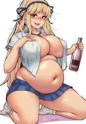 alcohol bbw belly_overhang big_belly big_female blonde_hair blush chubby chubby_female embarrassed fat fat_ass fat_female fat_fetish fat_girl fat_rolls fat_woman fatty katsuragi_(senran_kagura) kipteitei large_female marvelous obese obese_female overweight overweight_female pig plump pork_chop senran_kagura thick_thighs tubby weight_gain