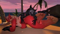 2girls 3d 3d_(artwork) anthro anthro_on_anthro anthro_only ass ass_grab ass_lick ass_licking beach black black_body black_fur black_hair black_skin blaziken blue_eyes book breasts cigarette female female_focus female_only fur furry furry_ears furry_female furry_tail heart-shaped_pupils licking licking_ass on_the_ground open_mouth palm_tree pokemon red_body red_skin sand scp-1471 scp-1471-a scp_foundation sfm source_filmmaker tagme tongue tongue_out water wink yuri