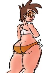 ass ass_focus bikini goggles huge_ass neokabu overwatch overwatch_2 self_upload short_hair sketch swimsuit tomboy tracer wide_hips