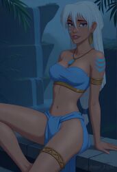 accurate_art_style ai_generated angel_light angel_light_(artist) atlantis:_the_lost_empire blue_eyes breasts disney female kida loincloth navel tubetop white_hair