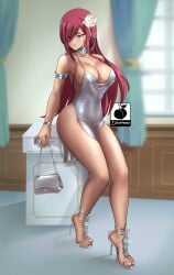 bracelet chocker erza_scarlet fairy_tail flower_in_hair handbag high_heels hoop_earrings linkartoon red_hair stiletto_heels very_high_heels