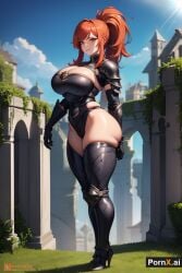 1girls ai_generated armor armored_boots armored_gloves castle full_body garden huge_ass huge_breasts large_breasts muscular_female ponytail pornx.ai red_hair round_ass standing straight_hair thick_thighs white_skin white_skinned_female