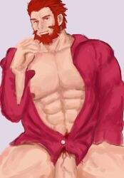 antonio2tiger balls bara beard bottomless facial_hair fate_(series) flaccid iskandar_(fate) male male_only muscles muscular pantsless penis solo solo_male