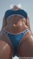 ai_generated blue_bra blue_panties bra female purple_skin sport_panties sports_bra sportswear sweat unforgiving wet