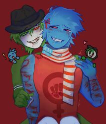 biting blood blue_hair cutting male/male necrojimbo self_harm