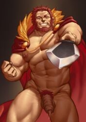 balls bara beard cape facial_hair fate_(series) flaccid holb iskandar_(fate) male male_only muscles muscular nude penis solo solo_male sword