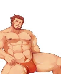 balls bara beard bulge connersublow facial_hair fate_(series) flaccid iskandar_(fate) male male_only muscles muscular penis solo solo_male