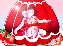 1girl 1girls 2020s big_eyes brown_hair candy_girl cute cute_face female flower gummy_creature happylikeawall happylikeawall_(artist) jelly living_candy oc original_character pale-skinned_female pale_skin pale_skinned purple_eyes self_insert strawberry toony youtube youtube_avatar youtuber youtuber_girl