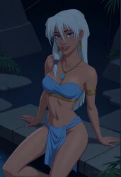 ai_generated angel_light angel_light_(artist) atlantis:_the_lost_empire blue_eyes breasts disney female kida loincloth navel tubetop white_hair