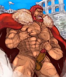 balls bara beard boner erection facial_hair fate_(series) iskandar_(fate) male male_only muscles muscular nanikasitarou nude penis solo solo_male