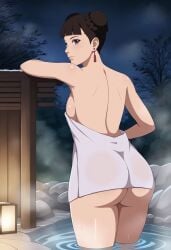 1girls accurate_art_style against_natural_surface against_surface ai_generated anime_style ass ass_focus back_view bare_ass bare_back bare_shoulders bare_thighs barely_clothed bathing blunt_bangs blush boruto:_naruto_next_generations bottom_heavy bubble_ass bubble_butt butt_crack double_bun earrings exposed_ass fat_ass female female_only from_behind functionally_nude functionally_nude_female highres hikarias hot_spring inviting inviting_to_sex jewelry light-skinned_female light_skin looking_at_viewer looking_back looking_back_at_viewer mature mature_female medium_breasts milf naked_towel naruto naruto_(series) naughty naughty_face naughty_smile onsen partially_submerged petite pinup presenting presenting_ass presenting_hindquarters rear_view rocks round_ass showing showing_ass sideboob smile solo solo_focus standing steam teasing tenten thick_ass thick_thighs thighs tied_hair towel towel_only twin_buns upper_body water white_skin white_towel