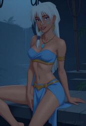 ai_generated angel_light angel_light_(artist) atlantis:_the_lost_empire blue_eyes breasts disney female kida loincloth navel tubetop white_hair