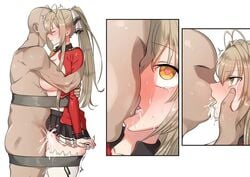 1boy 1girls 2d amagi_brilliant_park aroused big_breasts black_skirt blonde_hair blush bound_together breasts breasts_out captured captured_heroine closed_eyes clothed_female_nude_male clothed_sex clothing corruption crying crying_with_eyes_open cum cum_in_pussy cum_inside cum_overflow drooling eye_contact eyeless_male faceless_male female forced_kiss forced_partners french_kiss fucked_into_submission heart-shaped_pupils hug human kissing kissing_while_penetrated large_breasts light-skinned_female long_hair looking_pleasured male mature_male mind_break older_male open_mouth penetration penis pleasure_rape rape restrained restraints saliva sento_isuzu sex skirt skirt_lift standing standing_missionary standing_sex straight sweat tears thick_thighs thighhighs tied_together torogao vaginal_penetration younger_female yukarimarry