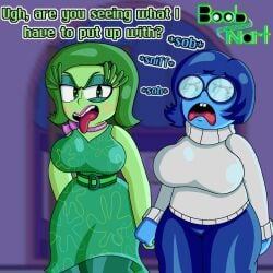 2girls alternate_version_available big_ass big_breasts blue_body blue_eyes blue_hair blue_skin boobnart breasts buckteeth chubby chubby_female crying curvy dialogue disgust_(inside_out) dress duo duo_focus english_text fully_clothed glasses green_body green_eyes green_hair green_skin hand_holding holding_hands inside_out inside_out_2 large_ass large_breasts looking_at_viewer onomatopoeia pixar sadness_(inside_out) self_upload short_hair standing suggestive talking_to_viewer tears teeth text thick thick_thighs tongue tongue_out