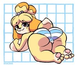 2024 all_fours animal_crossing animated anthro artist_name ass big_breasts big_butt blonde_hair bottomwear bouncymae breasts camel_toe canid canine canis clothed clothing digital_media_(artwork) dipstick_tail domestic_dog eyebrows eyelashes feet female furry hair huge_breasts isabelle_(animal_crossing) looking_at_viewer looking_back looking_back_at_viewer mammal markings nintendo panties pattern_bottomwear pattern_clothing pattern_panties pattern_underwear pawpads pink_pawpads shih_tzu short_playtime snaggle_tooth solo striped_bottomwear striped_clothing striped_panties striped_underwear stripes tail tail_markings thick_thighs toes topless topless_anthro topless_female toy_dog underwear