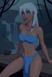 1futa ai_generated angel_light angel_light_(artist) atlantis:_the_lost_empire blue_eyes breasts bulge dickgirl disney futanari kida navel white_hair