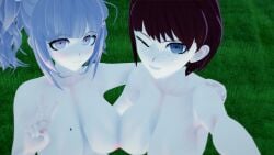 2girls busty danganronpa danganronpa_2:_goodbye_despair female_only koizumi_mahiru light-skinned light-skinned_female mole_on_breast multiple_girls naked nanami_chiaki night nighttime nude nude_female nude_female_nude_female outdoor_nudity outdoors selfie wink winking winking_at_viewer yenzoozie