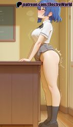 1girls 2025 ai_generated artist_name blue_hair blush bocchi_the_rock! breasts bust chest crotch_rub electroworld female hi_res high_quality high_resolution highres masturbation motion_lines no_panties patreon patreon_username pussy_juice short_hair skirt solo stable_diffusion trembling watermark yamada_ryou yellow_eyes
