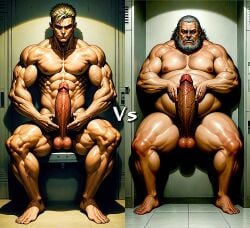 ai_generated cock_comparison compare comparing_penis comparison humiliation male muscular_male old_man size_comparison size_difference