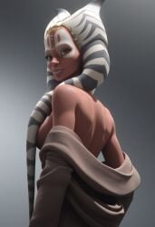 ai_generated alien alien_girl bare_back clone_wars duchess_eugene looking_back partially_clothed red_body red_skin robe shaak_ti star_wars togruta undressing upper_body