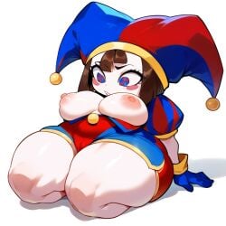 ai_generated big_ass big_breasts big_butt brax_(artist) jester jester_hat pomni_(the_amazing_digital_circus) shortstack smaller_female the_amazing_digital_circus torn_clothes white_skin wide_hips