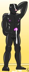 anthro avery_the_skunk closed_eyes cum cum_drip cum_dripping cum_dripping_from_penis furry masturbation muscle muscles muscular orgasm orgasm_face orgasm_from_masturbation paj_(artist) penis skunk skunk_tail