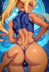 1boy abstract_background ai_generated ass ass_focus blonde_hair brown_skin bulge cute darabri-mix femboy feminine_male gay girly groping logo long_twintails muscular otoko_no_ko panties patreon patreon_log red_eyes slutty_outfit solo_focus tanned thin_waist toned trap twintails yaoi