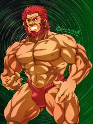 balls bara beard bulge facial_hair fate_(series) flaccid hunmut iskandar_(fate) male male_only muscles muscular penis solo solo_male