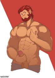 balls bara beard boner erection facial_hair fate_(series) iskandar_(fate) male male_only masturbation muscles muscular nazoipay penis solo solo_male