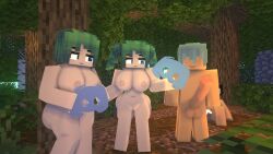 1boy 2girls 3d aimee_(kaneefox) big_breasts big_penis blue_eyes carol_(kaneefox) discord_(app) discord_logo erect_nipples erect_penis green_hair horny_female human_male kane_(kanefox) kaneefox mine-imator minecraft nude_female nude_male outside penis smile tagme wet_pussy zombie_girl